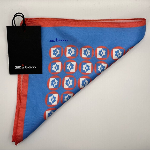 100% NWT KITON Silk Pocket Square Sky Blue - Pink. (16 X 15) - Picture 4 of 5